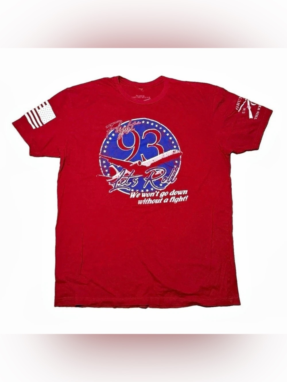 Grunt Style Flight 93 Let's Roll Graphic T-Shirt Tee Red & Blue XL